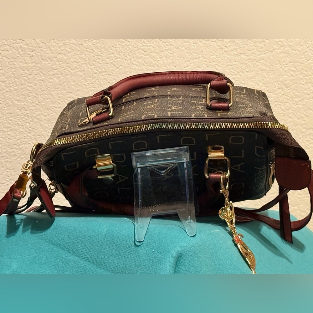 Aolida Brown & Burgundy Satchel/Crossbody with Gold Accents & Black Liner - Picture 7 of 14